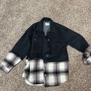 SO Black Denim Jacket with Cream & Black Plaid Layer
